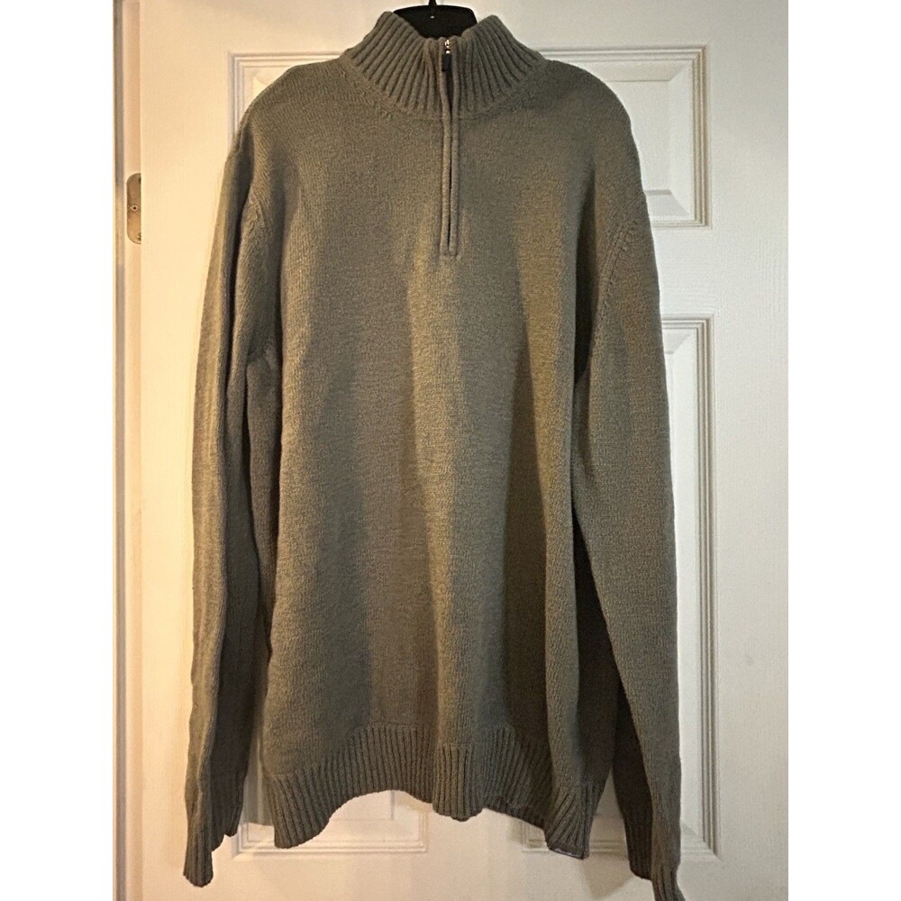 Eddie Bauer Mens Tall XL Olive Green 1/4 Zip Pullover Sweater Mock Neck Cotton